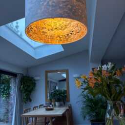 Luxury Lampshade Using Beautiful Japanese Chirugami - Yuzen Paper White Cream Linen Exterior Gold Interior - thumbnail 4