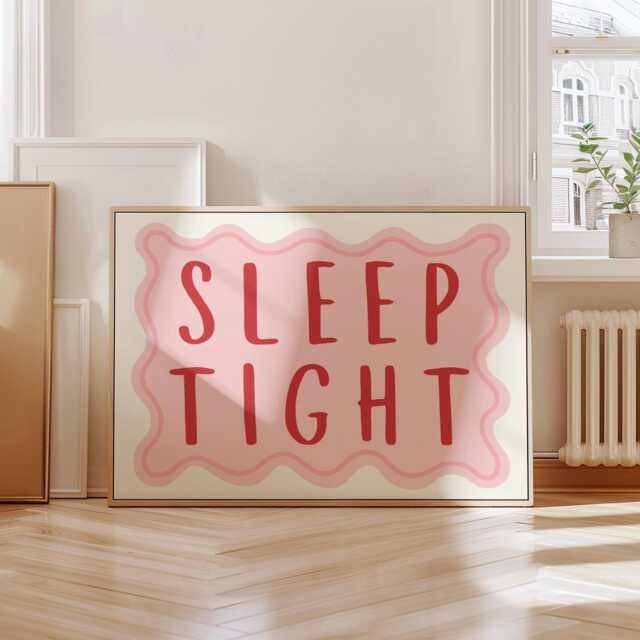 Sleep Tight Red Poster, Lovers Horizontal Cool Decor, Funky Girly Bedroom Print, Above Bed Art, Dopamine Decor - image 1