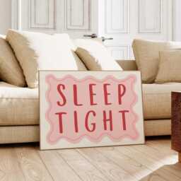 Sleep Tight Red Poster, Lovers Horizontal Cool Decor, Funky Girly Bedroom Print, Above Bed Art, Dopamine Decor - thumbnail 2