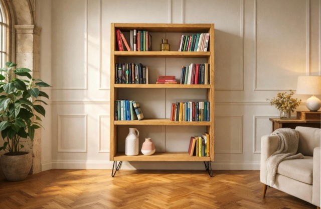 Rustic Bookcase With Hairpin Legs - Reclaimed Style Solid Wooden Bookshelves Shelf Unit - image 1