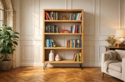 Rustic Bookcase With Hairpin Legs - Reclaimed Style Solid Wooden Bookshelves Shelf Unit - thumbnail 1