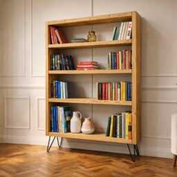 Rustic Bookcase With Hairpin Legs - Reclaimed Style Solid Wooden Bookshelves Shelf Unit - thumbnail 2