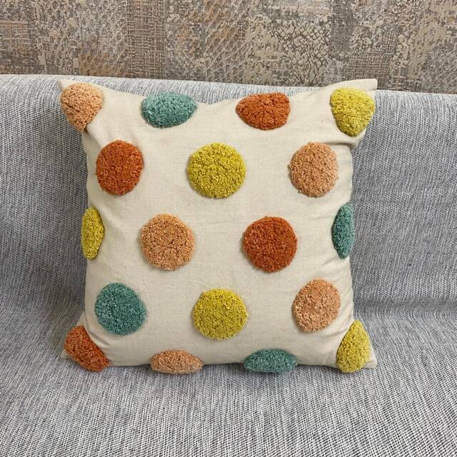 Deep Orange Multi Color Embroidered Tufted Textured Cotton 18x18 , 20x20 22x22 24x24 Inches Decorative Throw Pillow Cover - image 1