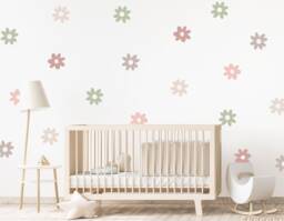 Daisy Wall Sticker Decals - Pink Green Beige Daisies Nursery Playroom Decor - thumbnail 1