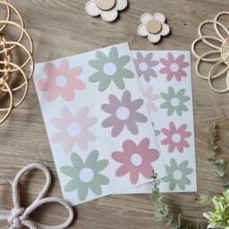 Daisy Wall Sticker Decals - Pink Green Beige Daisies Nursery Playroom Decor - thumbnail 2