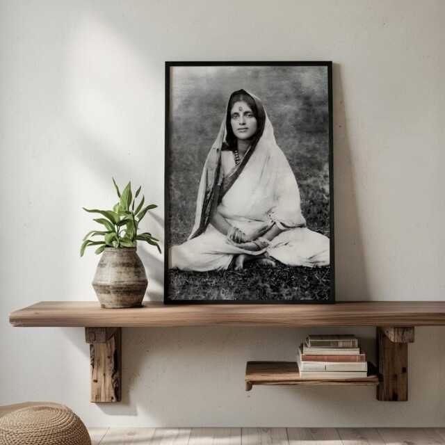 Sri Anandamayi Ma Wooden Framed Photo - Spiritual Home Wall Decor - image 1