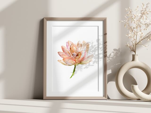 Peach Pink Lotus Watercolor Painting Art Print - image 1