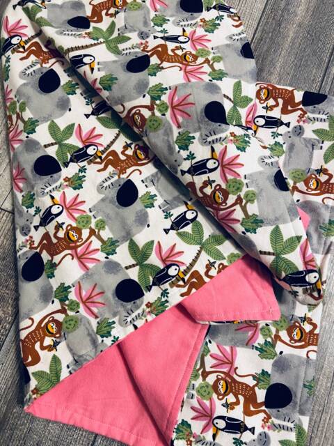 Flannel Baby Blanket/Kid Car - Elephants & Toucans, Personalization Available - image 1
