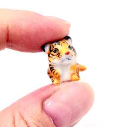 Miniature Ceramic Tiger Mini Baby Feline Jungle Little Animal Tiny Yellow Black Figurine Small Statue Decoration Hand Painted Figure - thumbnail 4