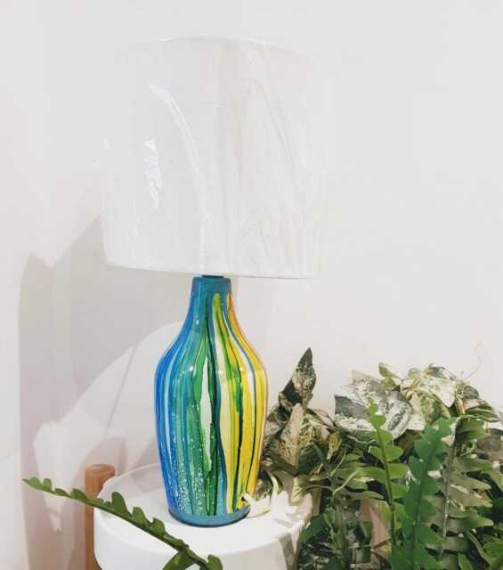 Hand Painted Table Lamp Rainbow Ceramic Home Decor - image 1