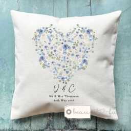 Personalised Wedding Cushion, Mr Mrs Gift, Greenery Design Newlywed Present, Bride Groom Present, New Couple Gift, Just Married, Anniversary - thumbnail 1