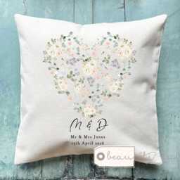 Personalised Wedding Cushion, Mr Mrs Gift, Greenery Design Newlywed Present, Bride Groom Present, New Couple Gift, Just Married, Anniversary - thumbnail 3