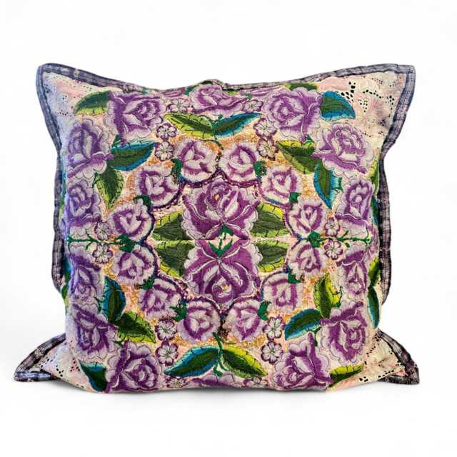 Guatemalan Huipil Cushion Cover Purple Floral Mayan Pillow - image 1