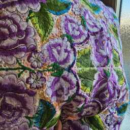 Guatemalan Huipil Cushion Cover Purple Floral Mayan Pillow - thumbnail 2