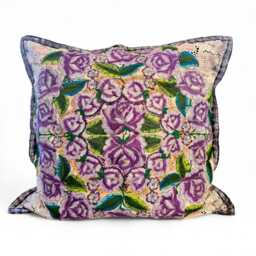 Guatemalan Huipil Cushion Cover Purple Floral Mayan Pillow - thumbnail 1
