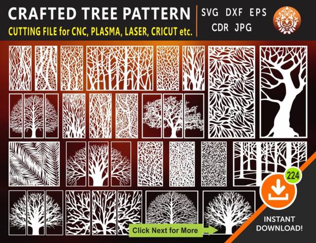 23 Tree Panels, Wall Room Decor, Patterns, Laser, Cnc, Plasma Cricut Cutting Files Cdr, Svg, Dxf, Ai, Eps, Jpg - image 1