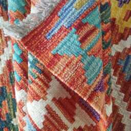 Handmade Afghan Kilim Rug, Geometric Tribal Design, Multicolour Artisan Persian Turkish Flatweave, Natural Wool, 146x100 cm - thumbnail 4