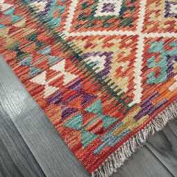 Handmade Afghan Kilim Rug, Geometric Tribal Design, Multicolour Artisan Persian Turkish Flatweave, Natural Wool, 146x100 cm - thumbnail 3