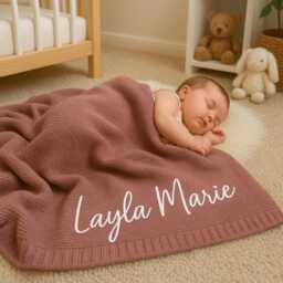 Personalized Knit Baby Blanket, Soft Cotton , Custom Embroidered Name Newborn Keepsake Shower Gift - thumbnail 2