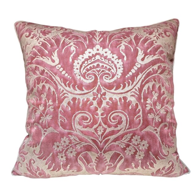 Fortuny Fabric Throw Pillow Cushion Cover Red & Silvery Gold Demedici Pattern - Made in Italy - image 1