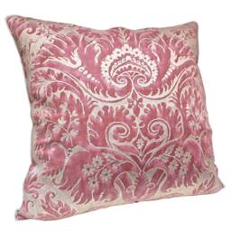 Fortuny Fabric Throw Pillow Cushion Cover Red & Silvery Gold Demedici Pattern - Made in Italy - thumbnail 3