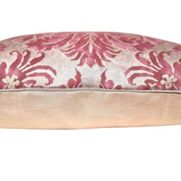 Fortuny Fabric Throw Pillow Cushion Cover Red & Silvery Gold Demedici Pattern - Made in Italy - thumbnail 2