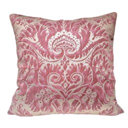Fortuny Fabric Throw Pillow Cushion Cover Red & Silvery Gold Demedici Pattern - Made in Italy - thumbnail 1
