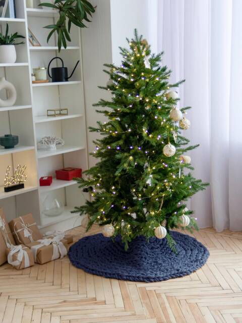 Chunky Knit Christmas Tree Skirt - Handmade Wool Blend - image 1