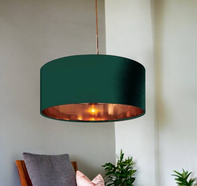 New High Quality Luxury Bottle Green 10 Cotton Drum Fabric Lamp Shade Pendant Light Shape With Metallic Linings - image 1