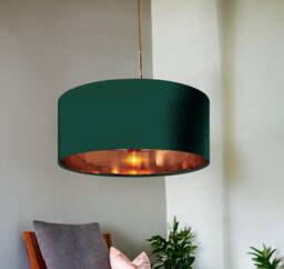 New High Quality Luxury Bottle Green 10 Cotton Drum Fabric Lamp Shade Pendant Light Shape With Metallic Linings - thumbnail 1