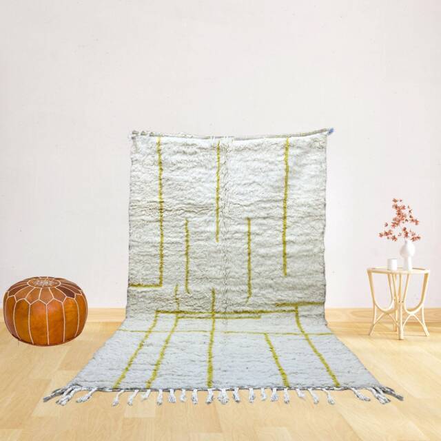 Hand Knotted Yellow Beni Ourain Rug Genuine Lamb Wool Berber Rug - image 1