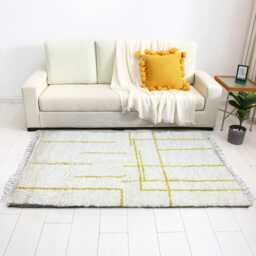 Hand Knotted Yellow Beni Ourain Rug Genuine Lamb Wool Berber Rug - thumbnail 3