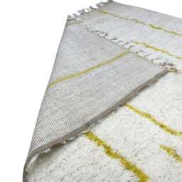 Hand Knotted Yellow Beni Ourain Rug Genuine Lamb Wool Berber Rug - thumbnail 4