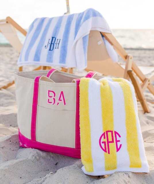 Embroidered Cabana Towel // Custom Towel, Bachelorette Gifts, Striped Beach Personalized Monogrammed - image 1