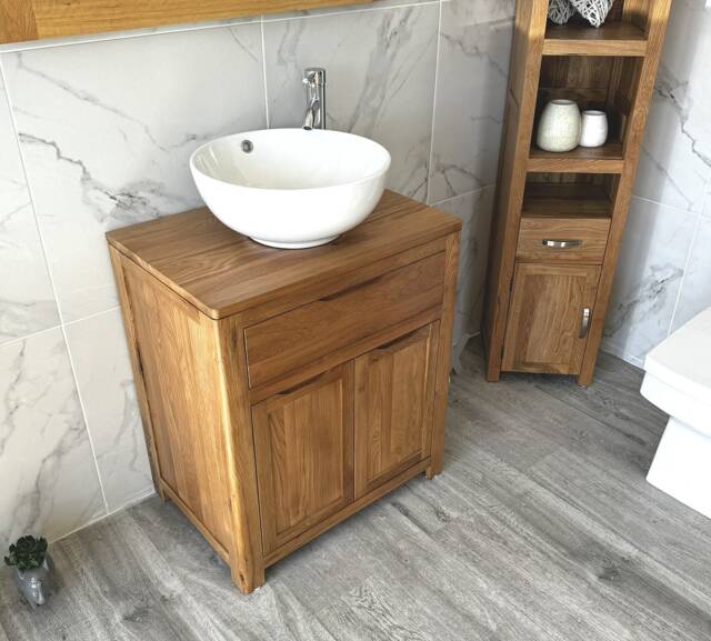 Solid Oak Bathroom Vanity Unit - Ceramic Basin, Chrome Tap - image 1