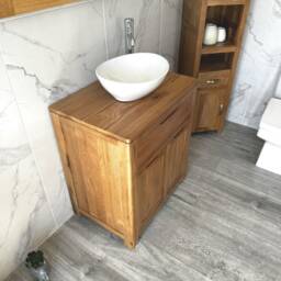 Solid Oak Bathroom Vanity Unit - Ceramic Basin, Chrome Tap - thumbnail 3