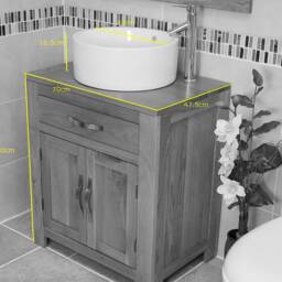 Solid Oak Bathroom Vanity Unit - Ceramic Basin, Chrome Tap - thumbnail 4