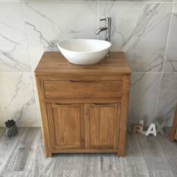 Solid Oak Bathroom Vanity Unit - Ceramic Basin, Chrome Tap - thumbnail 2