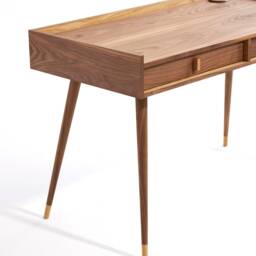 Mid Century Modern Walnut Desk, Solid Wood Legs, Handmade - thumbnail 2