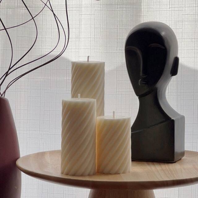 Soy Wax Ribbed Swirl Pillar Candle Set - Unscented Decorative Candles - image 1