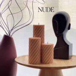 Soy Wax Ribbed Swirl Pillar Candle Set - Unscented Decorative Candles - thumbnail 3