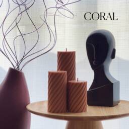 Soy Wax Ribbed Swirl Pillar Candle Set - Unscented Decorative Candles - thumbnail 2