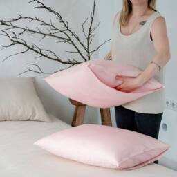 Dusty Rose Pillowcases, Natural Linen Pillowcase Set, Pink Pillow Covers, Queen, King, Euro Shams - thumbnail 2