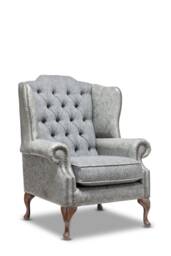 Chesterfield High Back Wing Chair in Vintage Grey Leather & Harris Tweed Wool - thumbnail 1