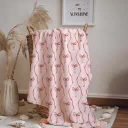 Bows - Pink & Red Wavy, Sherpa Fleece Blanket, Decor, Kids Bedding, Blankets, Children's Room, & Bows, Girls Blanket - thumbnail 3