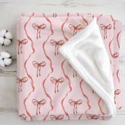 Bows - Pink & Red Wavy, Sherpa Fleece Blanket, Decor, Kids Bedding, Blankets, Children's Room, & Bows, Girls Blanket - thumbnail 2
