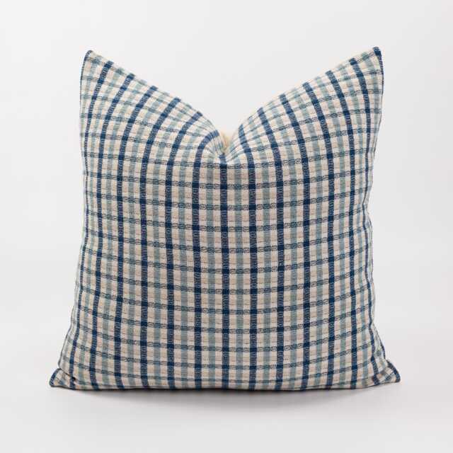 Blue Gingham Plaid Throw Pillow Cover, Beige Cotton, Bamboo Reverse - image 1