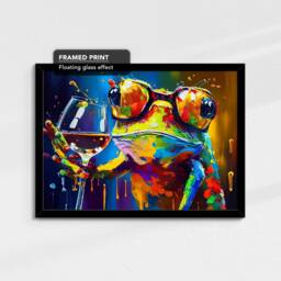 Frog Toasting Drink Glasses Animal Art Abstract Oil Painting Framed Poster Print & Canvas Wall Living Home Decor Interior Gift - thumbnail 2