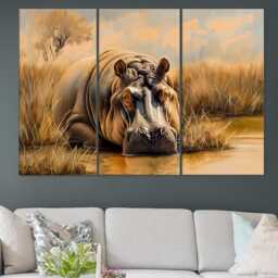 Hippo Canvas Print Modern Living Room Wall Art, Ready To Hang - thumbnail 2