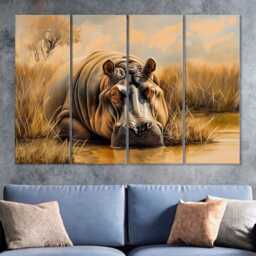Hippo Canvas Print Modern Living Room Wall Art, Ready To Hang - thumbnail 4